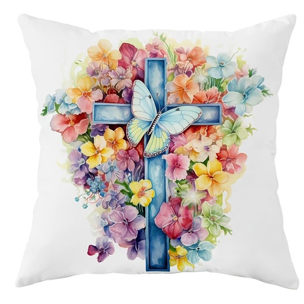 Short plush material pillowcaseHappy Easter decoration pillow cover Rabbit cross garland printing sofa cushion cover suitable fo