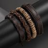 Handmade Vintage Multilayer Men Leaf Leather Bracelet Braided  Star Knot Leaf Rope Wood Beads Wrap Bracelets & Bangles Male Gift