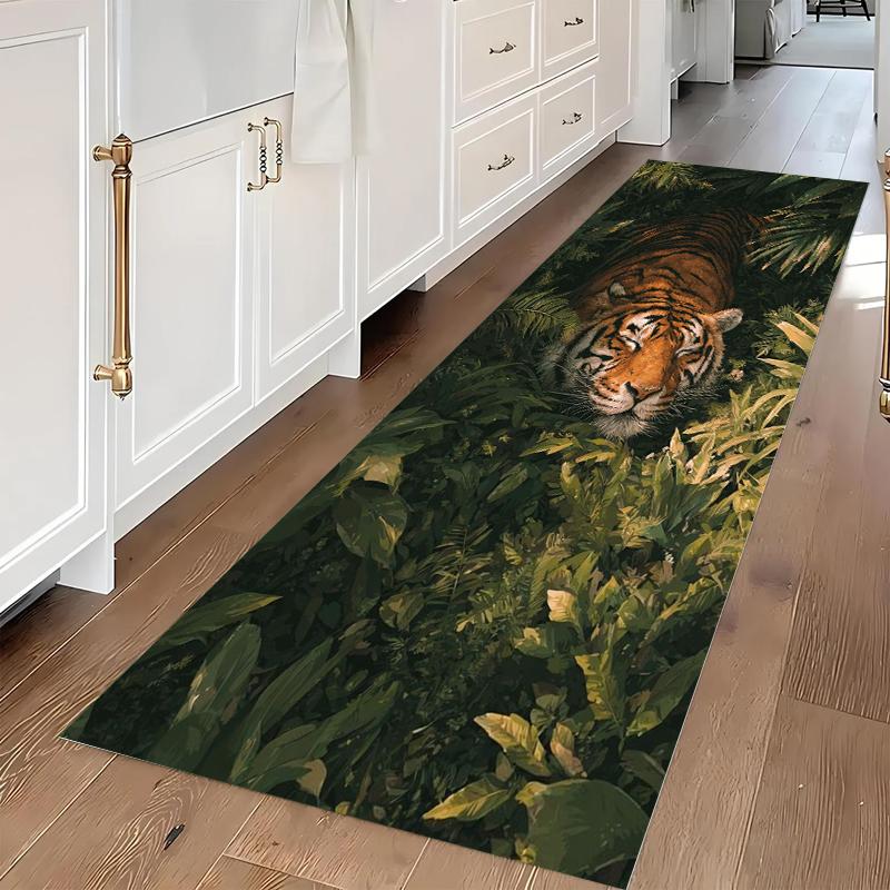 

Tiger Tropical Plant Leaves Pattern Runner Rug Modern Home Decor Hallway Carpet Soft Non-slip Floor Mat for Living Room Bedroom 40X120CM