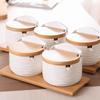 Salt Bowl with Lid and Spoon Ceramic Container for Storing Spices and Seasonings Kitchen Countertop Decorative Sugar Jar