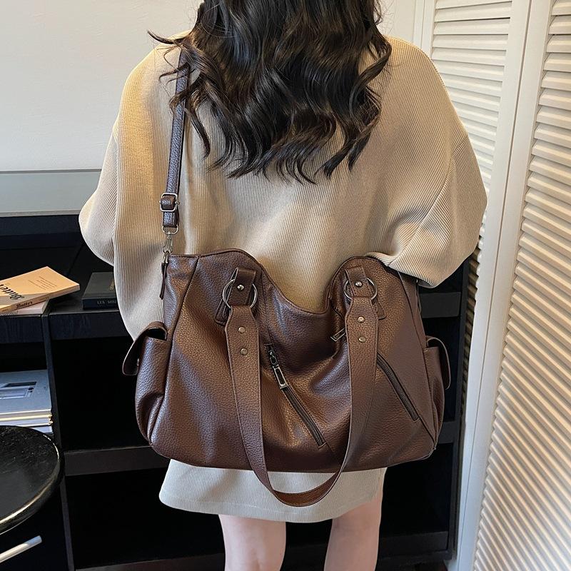 Faux Leather Tote Bag for Women Fashion Shoulder Handbag with Zipper Pockets and Adjustable Strap