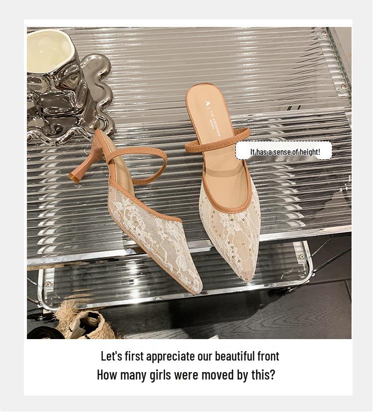 Französische Feen-Netz-Spitz zulaufende Schnür-Stiletto-Sandalen für Damen - Sommer 2026 Edition