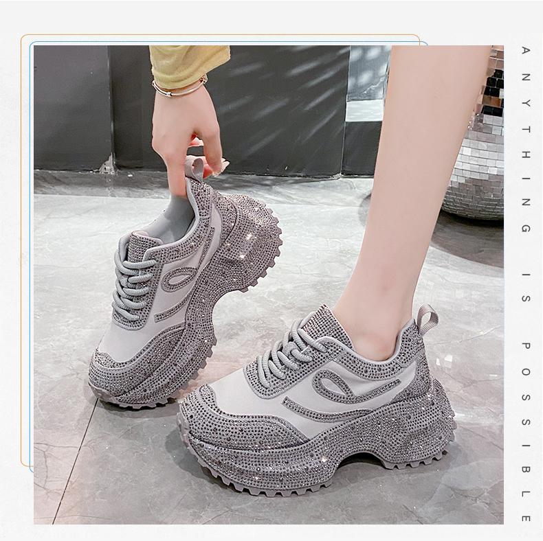 Fashion Women's Rhinestone Shoes Luxury Rhinestones Platform Sneakers Outdoor Anti Slip Running Shoes 7cm Thick-soled Casual Shoes