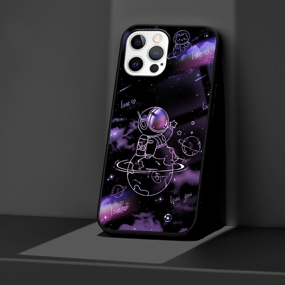 Cartoon Cute Astronaut Case for Apple iPhone 14 11 13 12 Pro Max XR 7 8 + SE 2020 XS 6 6s Plus 5 5s Black Silicone Phone Cover