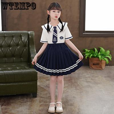Mädchen College-Stil Set Sommer Kinder JK Uniform Rock Sommerrock Mädchen Plisseerock