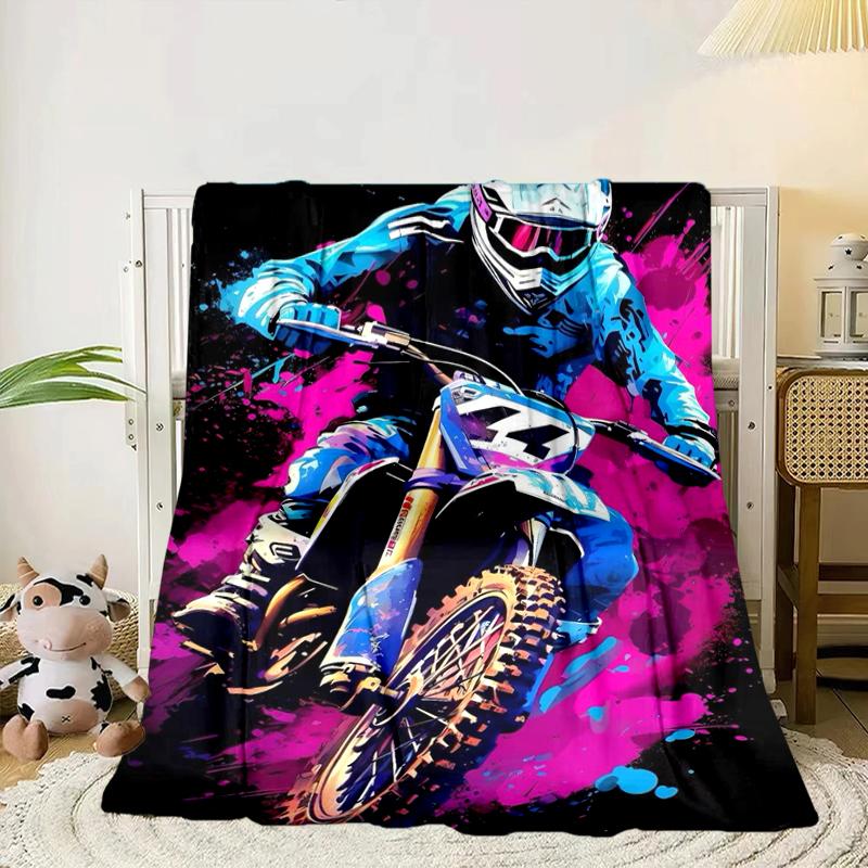 Motocross Rider In Action Blanket Flannel Blanket for Bed, Sofa, Camping, Hiking, Picnic Essentials, Gift for Family Fan Gifts