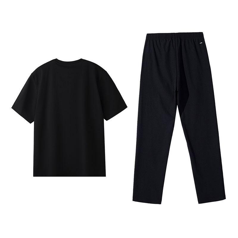 Li-Ning Minimalist Logo Design Versatile Breathable Short Sleeve Comfortable Long Pants Sports Suit Men suit Black W775-1+B07-1