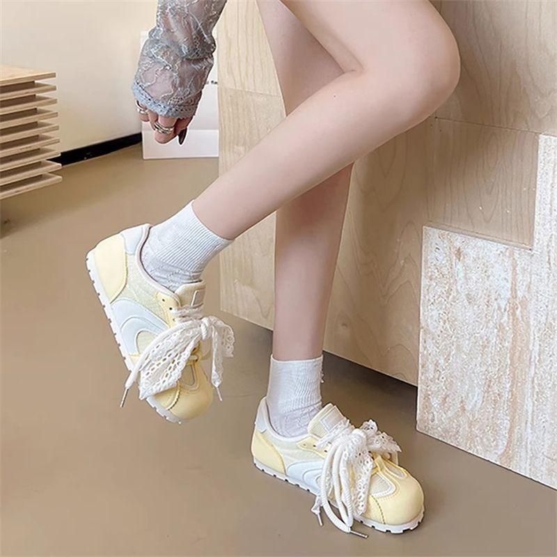 Summer new round head lace-up versatile little white shoes casual style mint mambo