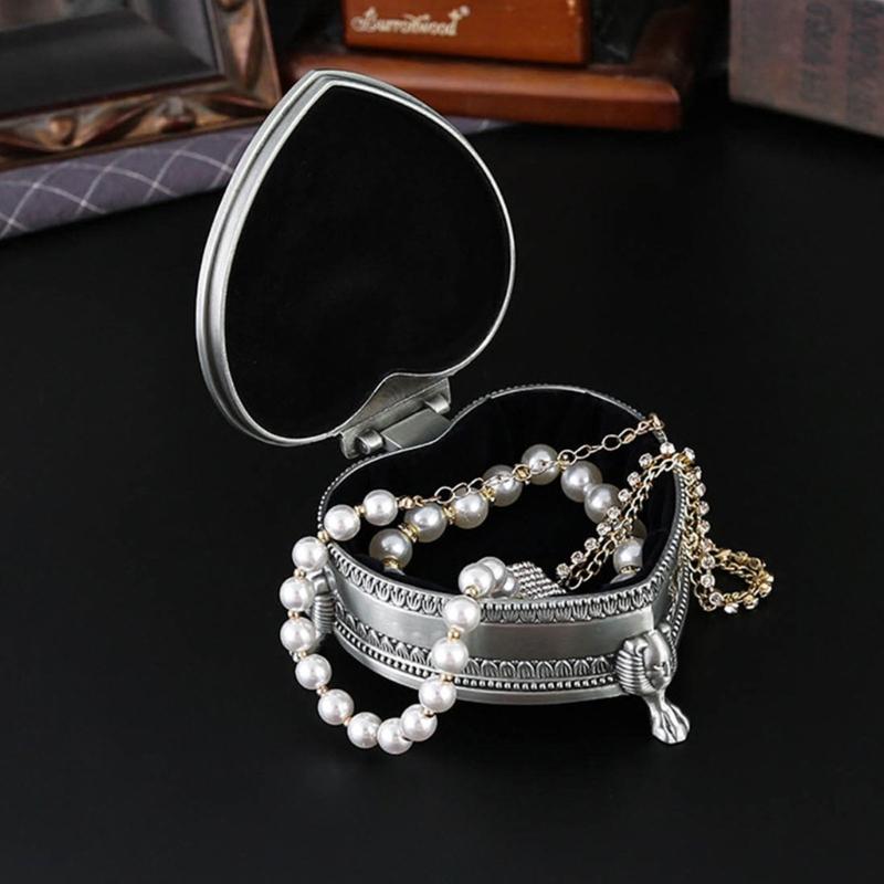 Antique Inspired Metal Jewelry Case With Egyptian Floral Designs Secure Storage for Earrings Rings Necklaces