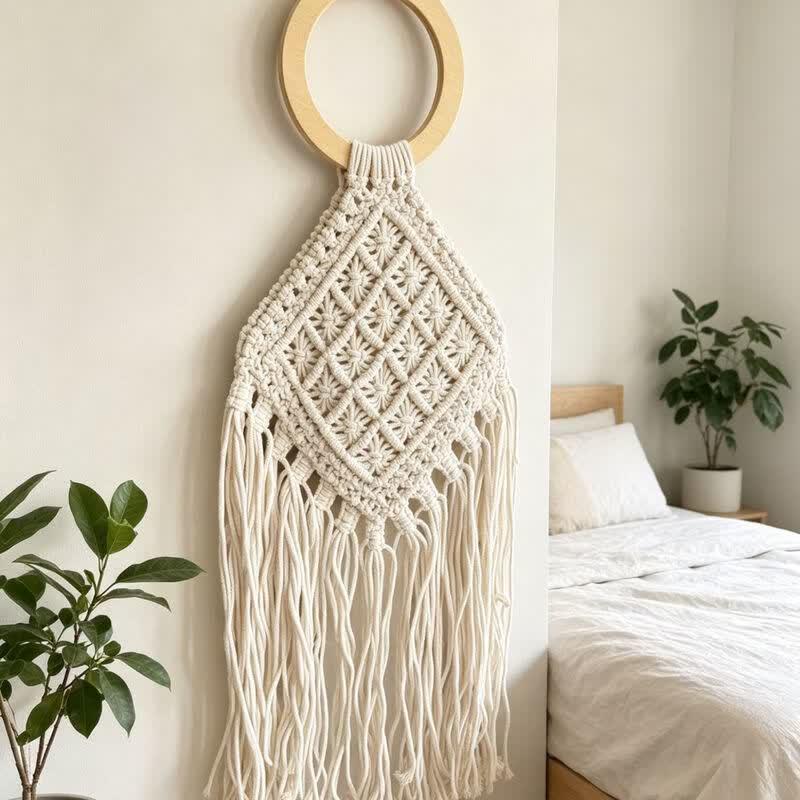 Bohemian Hand-Woven Cotton Tassel Bag деревянной ручки/4-7л