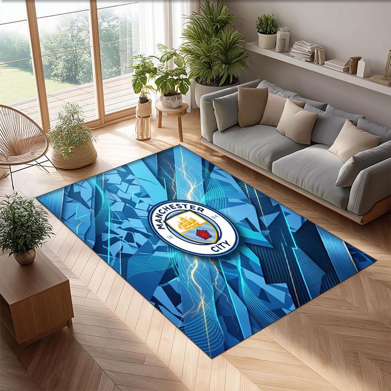 Manchester City Printed Flannel Area Rug Non Slip Soft Polyester Floor Carpet Indoor Decor Mat for Bedroom Living Room Sofa