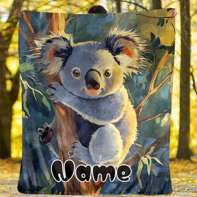 Koala Bear In Tree With Nature Background Flannel Outdoor Blanket Gift Blanket Comfortable And Soft Lightweight And Portable Suitable For All Seasons