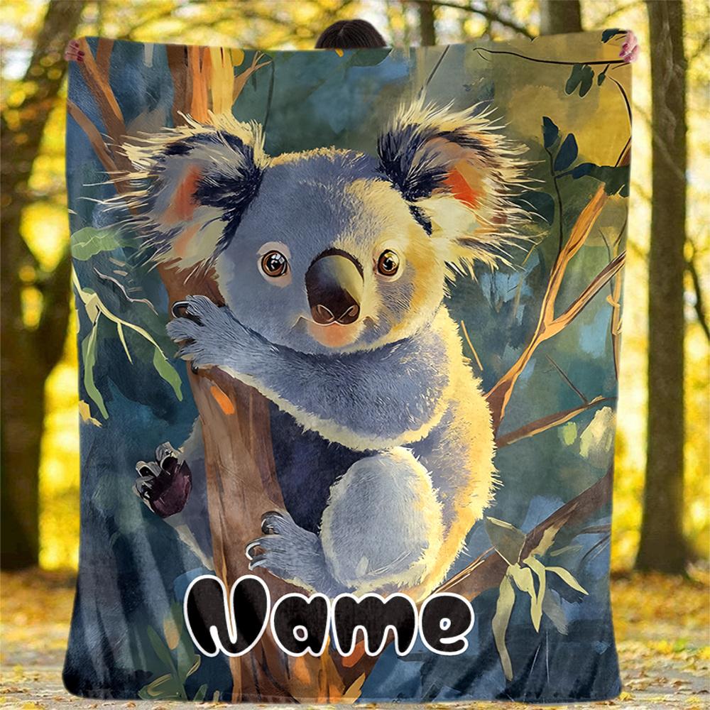 Koala Bear In Tree With Nature Background Flannel Outdoor Blanket Gift Blanket Comfortable And Soft Lightweight And Portable Suitable For All Seasons