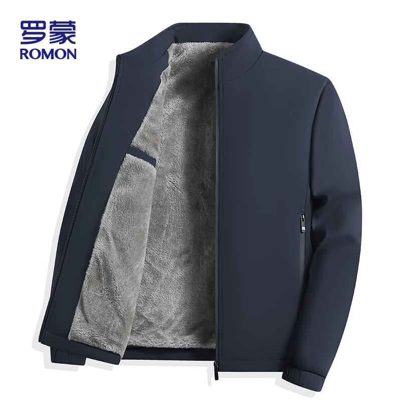 ROMON Men's Business Casual Stand Collar Fleece Lined Jacket