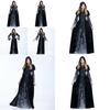 Stylish Halloween Skeleton Print Witch Vampire Costume For Women With Hooded Cloak And Skirt