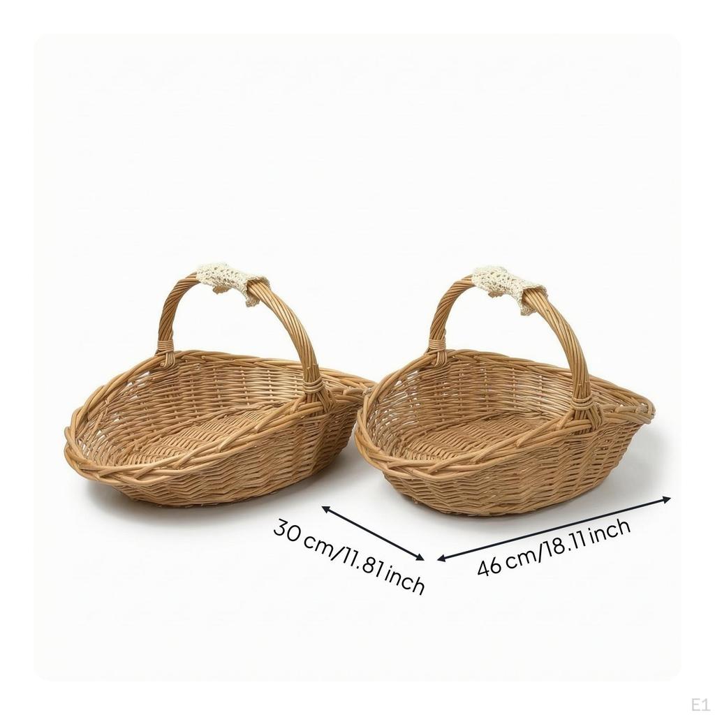 2 Pieces Wicker Storage Basket with Handle Woven Fruit Rustic for Kitchen, Home Organization