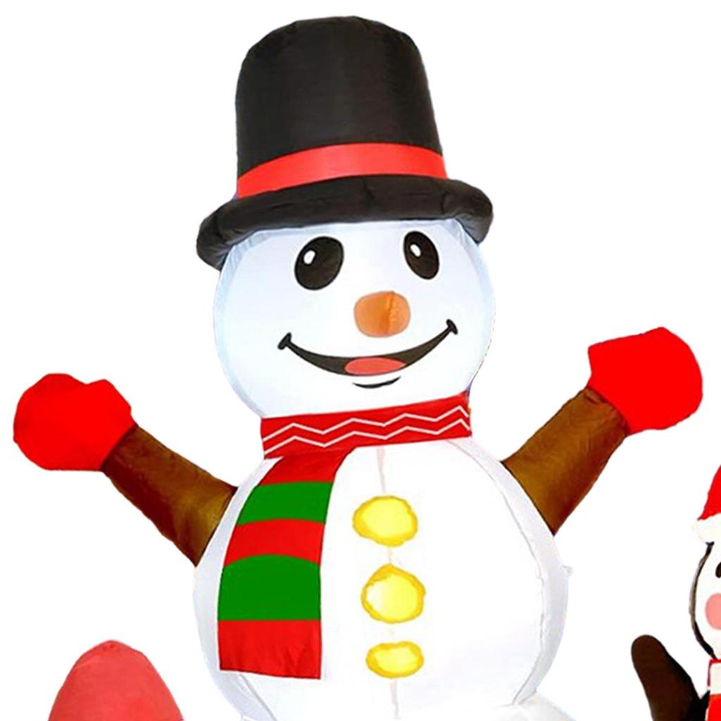Christmas Inflatable Snowman with Two Cute Penguins Luminous Toy Ornament Large Snow Man Xmas