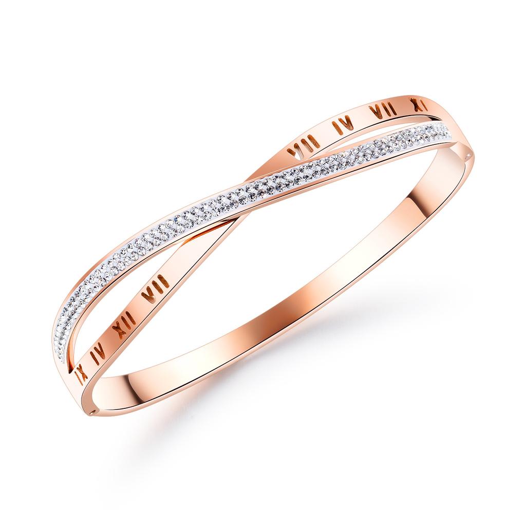 Ins Romantic Fashion Digital Titanium Steel Bracelet Personality Trend Versatile Cross Diamond Bracelet Women