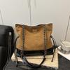 Trendy Suede Diamond Pattern Vintage Chain Bucket Bag Contrast Color Shoulder Bag Handbag