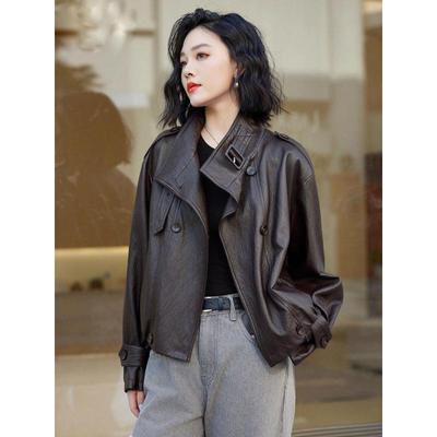Veste en Cuir PU à Col Montant Style Hong Kong pour Femme - Design Cool, Audacieux, Rétro pour Printemps/Été