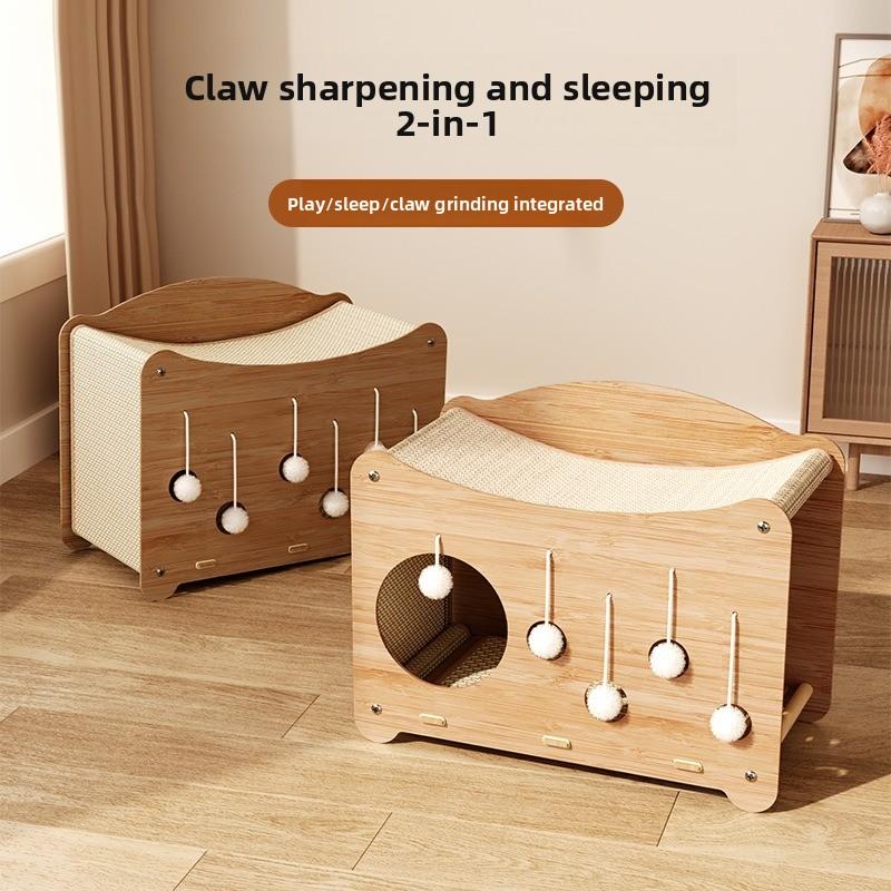 2-in-1 Cat Scratching Post & Bed Sisal Covered Scratch Pad Durable Non-Shedding Pet Furniture Multi-Level Playhouse for Cat