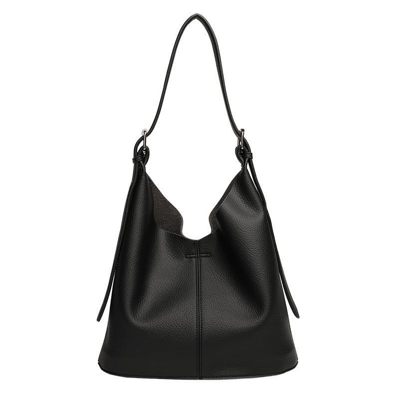 IELGY Korean version of casual retro bucket bag, fashionable lychee pattern child and mother bag, soft leather shoulder messenger women's bag
