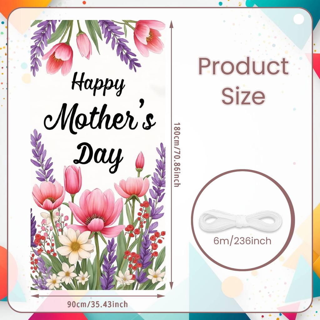 Love Mom Banner Purple Lavender Mother Honor Banner Mom Greeting Display Red Berries Happy Mother's Day Banner For Mother's