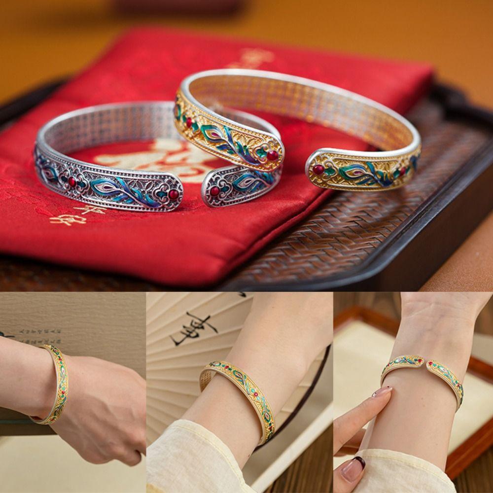 Traditional Phoenix Feather Enamel Bracelet Classic Chinese Cloisonne Bracelet  Accessories