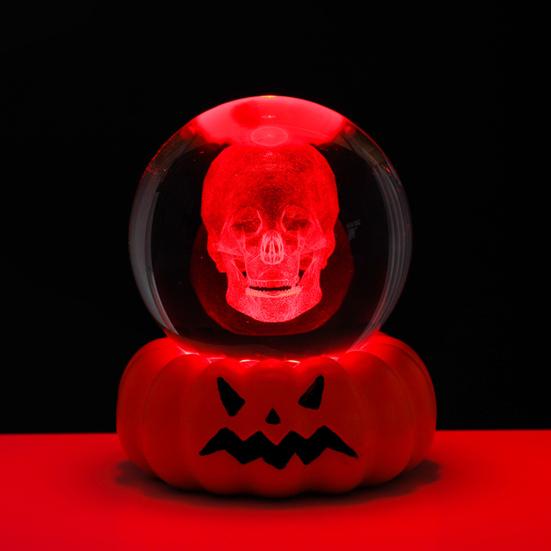 Halloween Crystal Ball Night Light for Kids 3D Pumpkin Crystal Ball LED Night Light with Resin Base Halloween Pumpkin Globes Lamp for Indoor