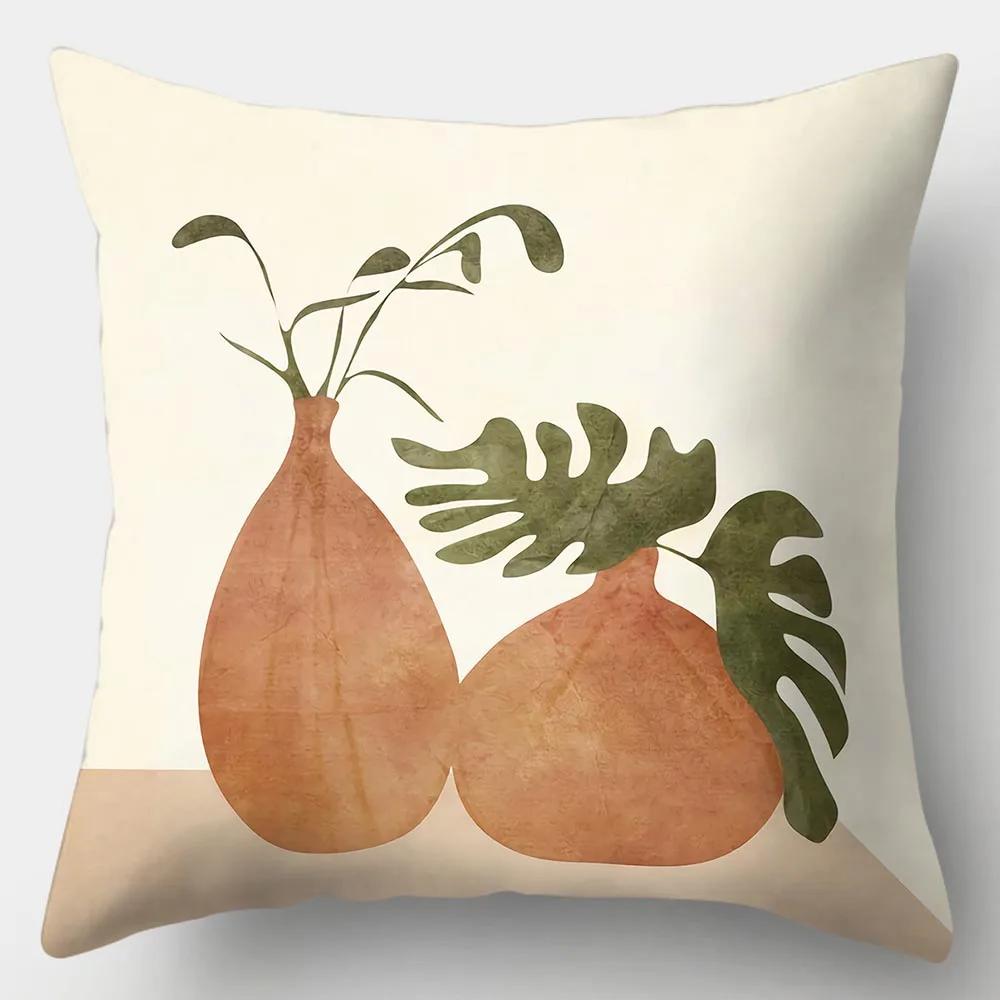 Art Plant Pillowcase 45Cmx45Cm Square Sofa Pillow Cover Abstract Cushion
