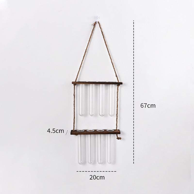 Ins Hydroponic Test Tube Vase Series Wall Mounted Wooden Frame Hydroponics Decorative Container Home Decoration Party Gift Vase