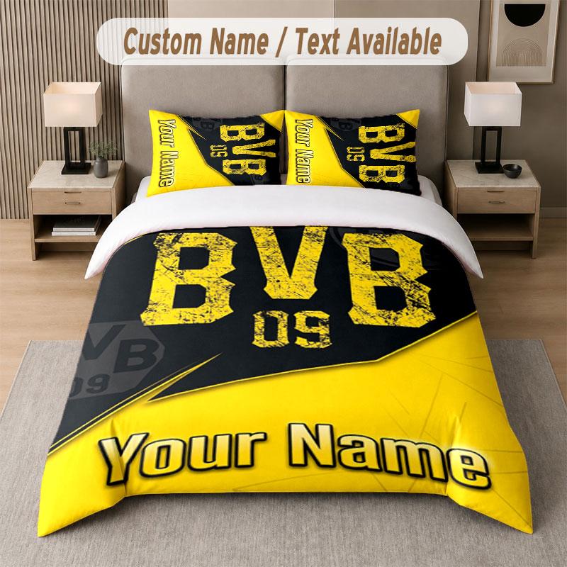 Custom Bedding Set Borussia Dortmund Pattern, Print Name Text 1 Duvet Cover Plus 2 Pillowcases Home Textile