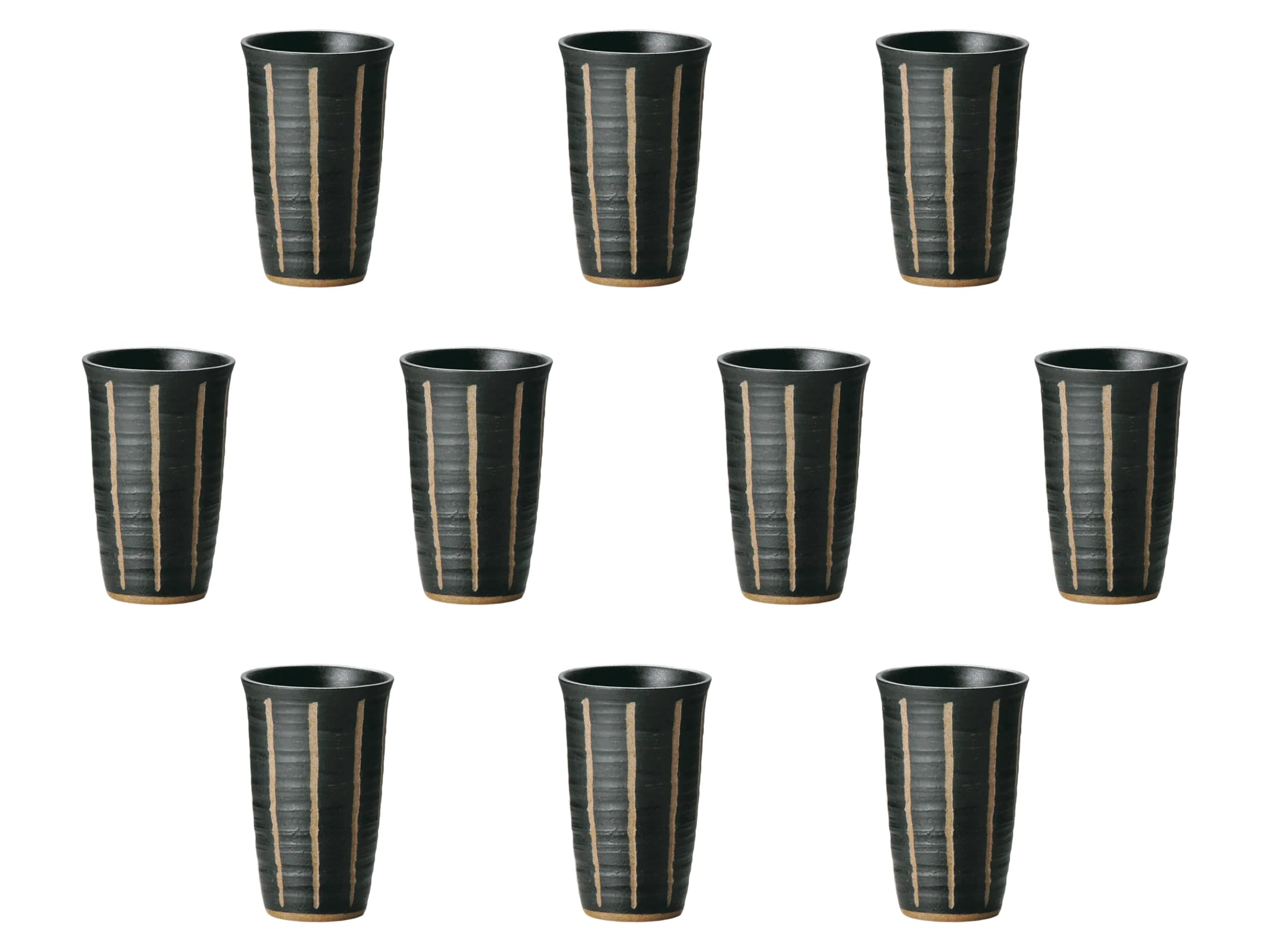 

Set of 10 Carved Tokusa (Black) Cups [6.7 x 11 cm (190cc)] | Ceramic Beer Cups by Setomonohonpo