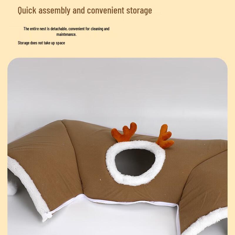 ErYan Cat Tunnel Bed with Hide-and-Seek Reindeer Design