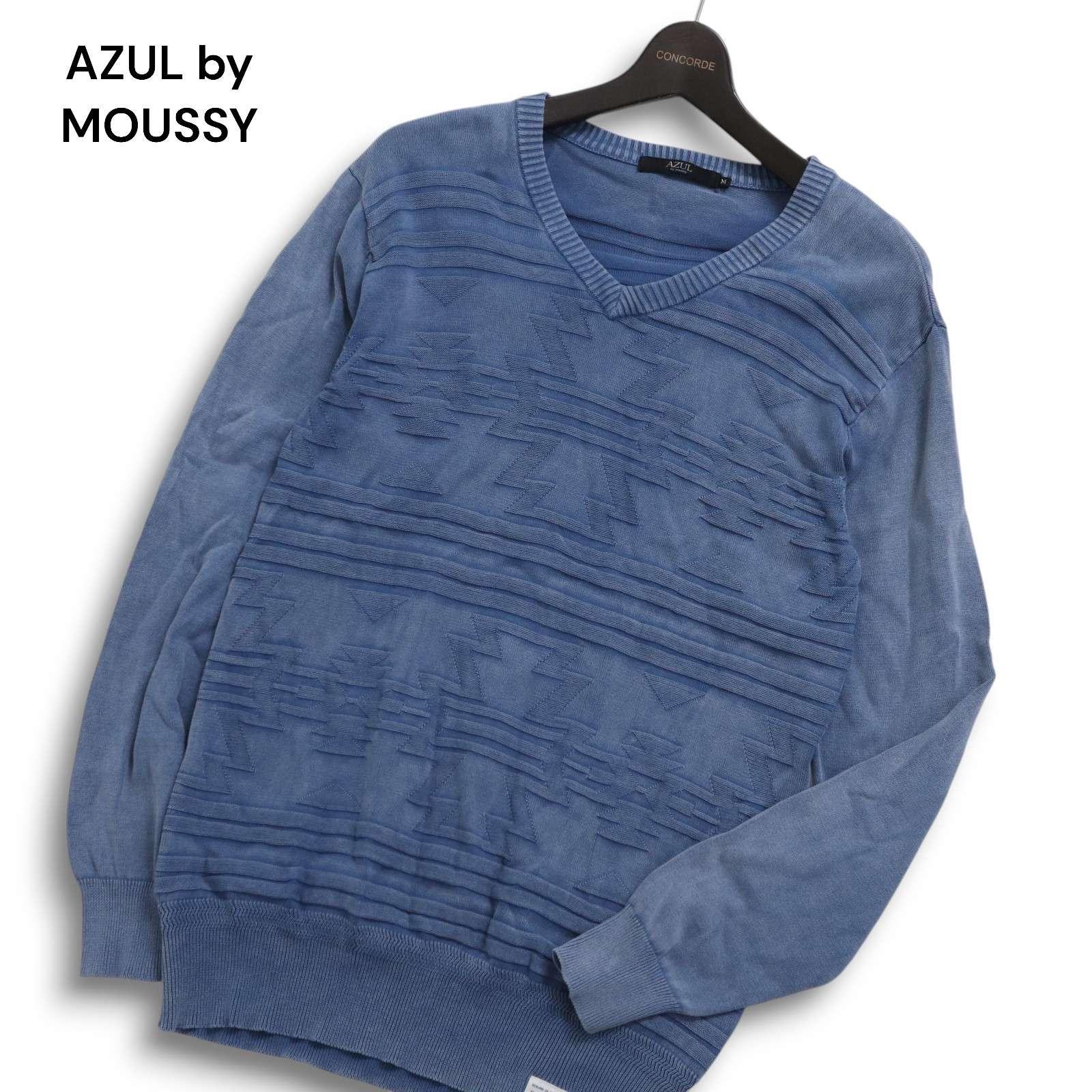 AZUL by MOUSSY All Year Native Pattern Washed V-Neck Cotton Knit Sweater Sz.M Men s