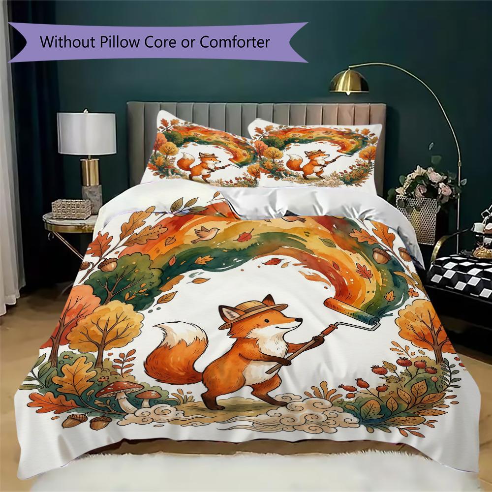 Woodland Storybook Pattern Bedding Uilt Set Uilt Cover Pillowcase Home Decoration Birthday Gift (1 * Duvet Cover + 2 * Pillowcase Without Core)