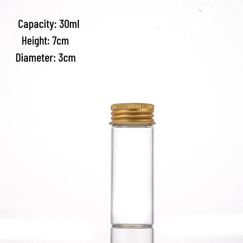 Gold Aluminum Cap 30mm Screw High Transparency Glass Bottle for Reagent, Medicine, Powder, or Agarwood Display