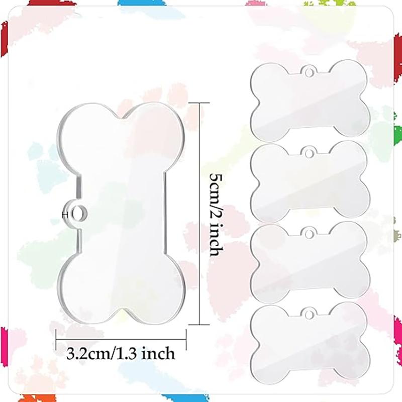 WTEMPO Heat Sublimation Blank Dog Tags Clear Acrylic Keychain Blanks Dog Bone Shape Transparent Blank Plates for DIY