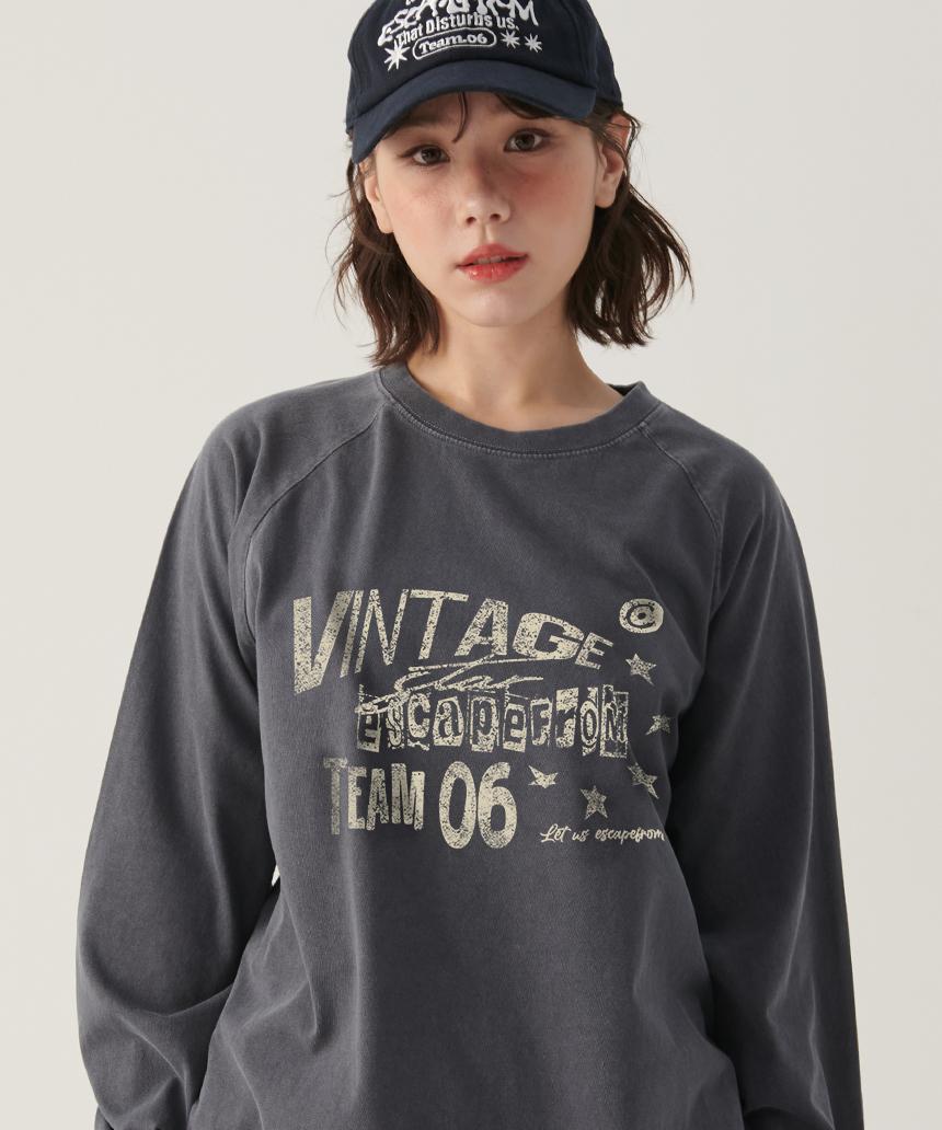 Escape From Vlt Logo Print Oversized Pigment Long Sleeve [4 Colors] Burgundy/M
