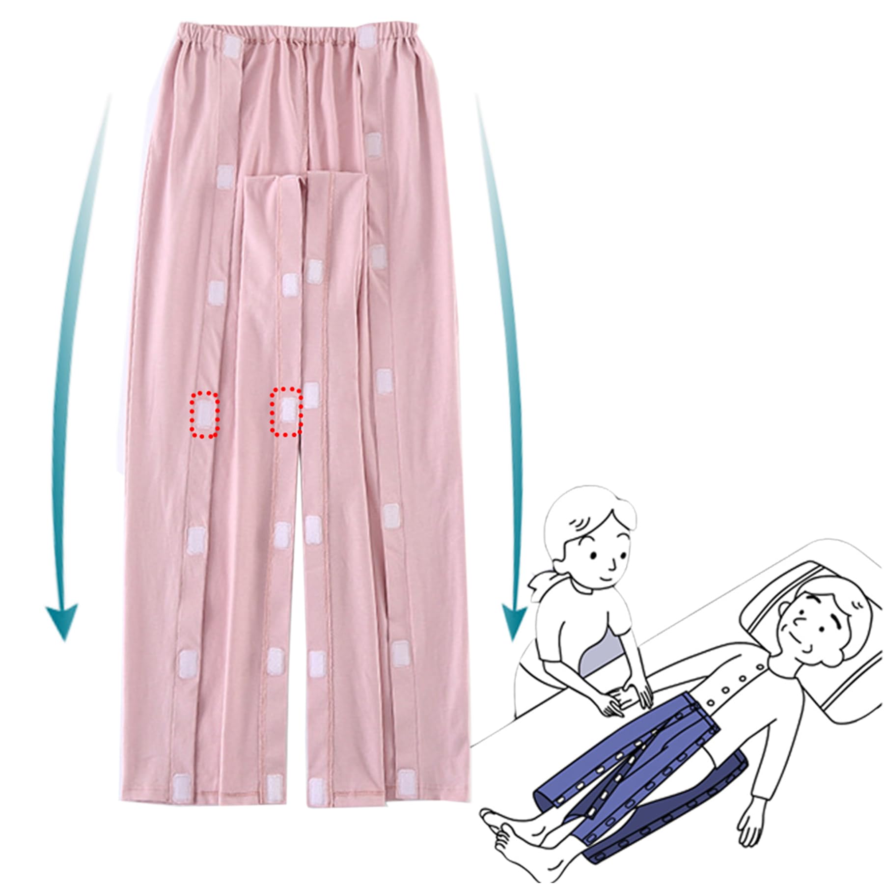 

KUMUROETA Уход Полностью мягкий и Брюки Легко надевать и снимать Идеально для подгузников Медицинская В/В и Перелом XL Брюки, 100% хлопок, Круглогодичный, Открытый, розовый