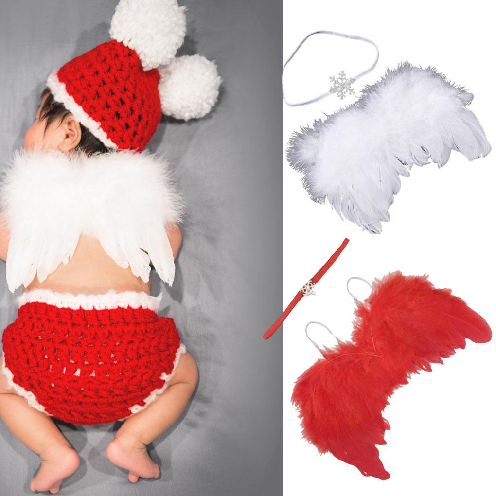 Baby Neugeborenes Engelsflügel und Schneeband Stirnband Requisite Anzug Säuglingskleidung Anzug