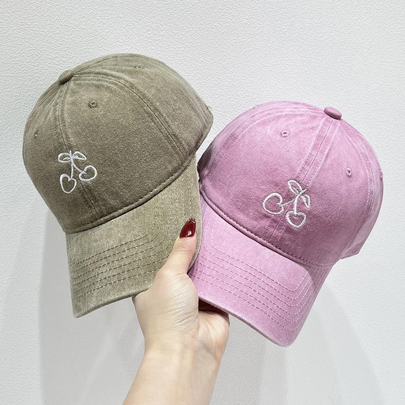 Cherry Embroidered Baseball Cap Female Korean Version Spring and Summer New Trendy Brand Internet Celebrity Soft Top Wide Brim Cover Cap