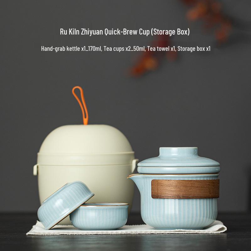 Five Great Kilns Portable Travel Tea Set: One Pot and Two Ceramic Cups Souvenir Gift