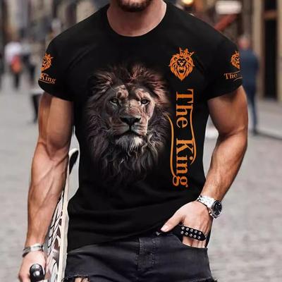 Lion 3D Digital Printed Men's Versatile Shoulder Loose Casual Round Neck Short Sleeved T-Shirts Men’s