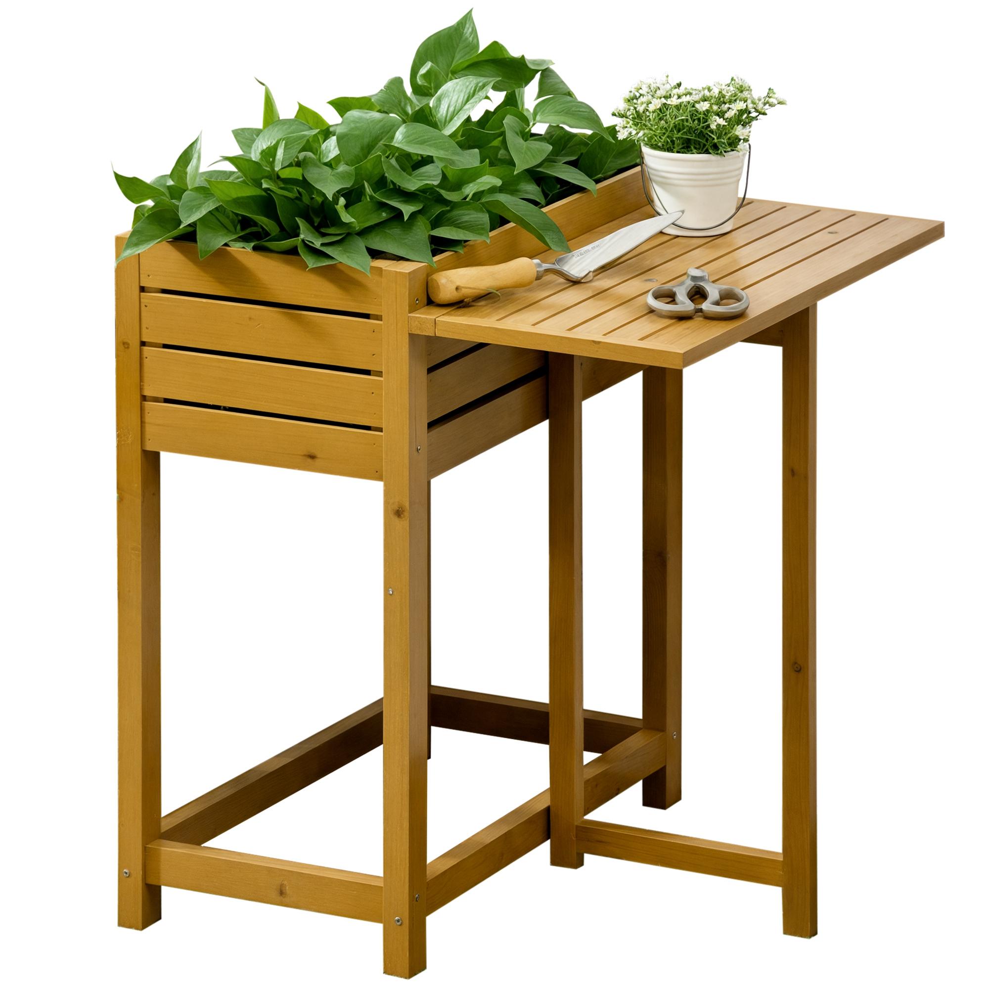 Hochbeet mit klappbarer Arbeitsfläche, lackiertes Massivholz, Innenverkleidung aus Vlies, 64cm x 63cm x 74.5cm 64 x 63 x 74.5 cm braun