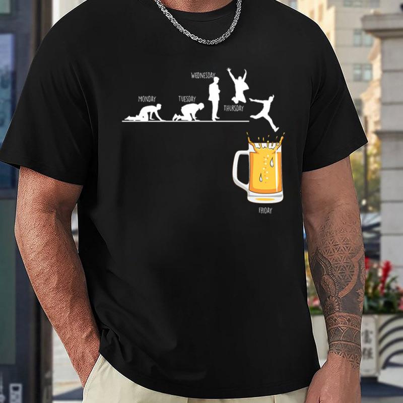 Men Fashion Crew Neck Short Sleeve I NEED BEER Letter Print Cotton T Shirt Top
