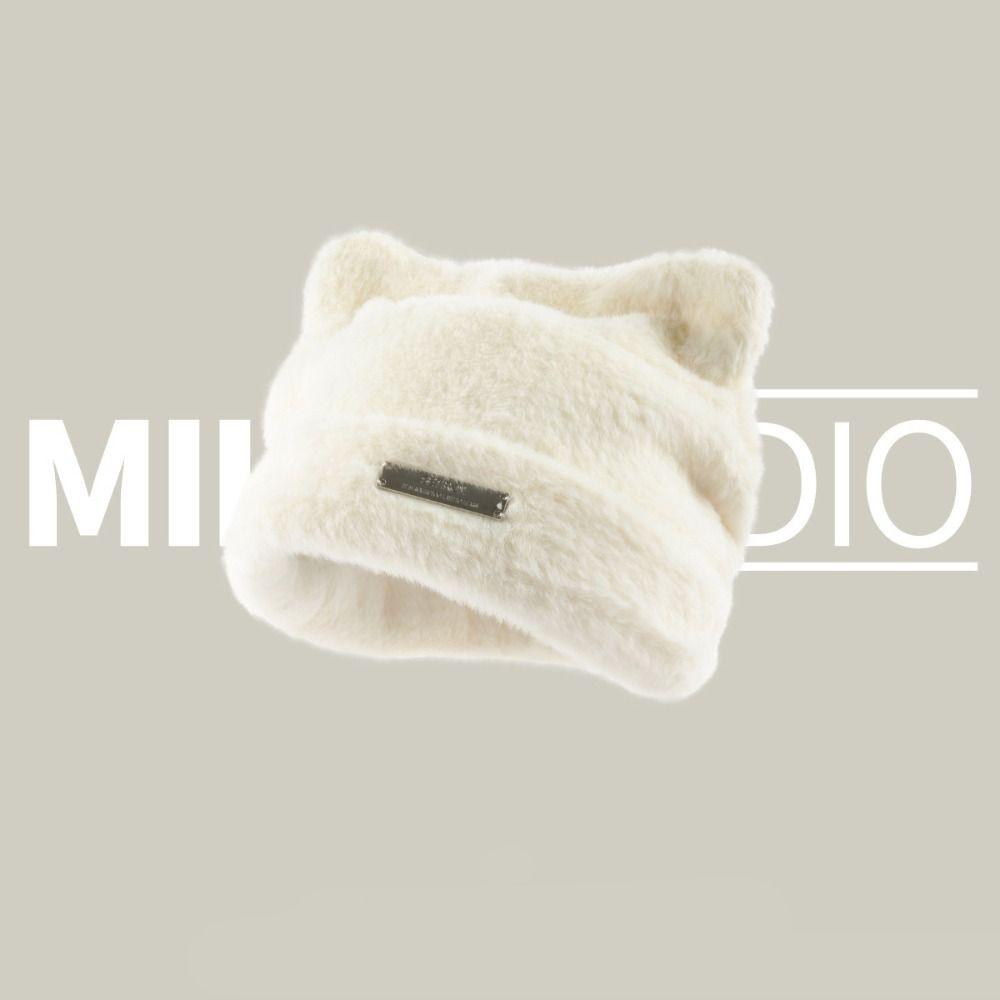 Bear Ears Knitted Cap Fluffy Winter Plush Hat Leisure Cat Ears Hat  Female/Girls