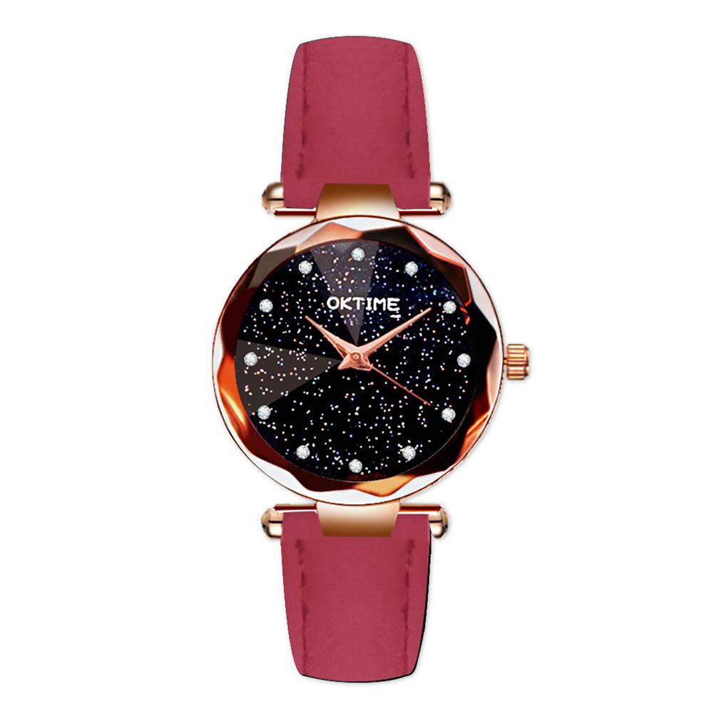 Women Fashion Retro Belt Quartz Movement Wristwatch Starry Sky Dial Watch