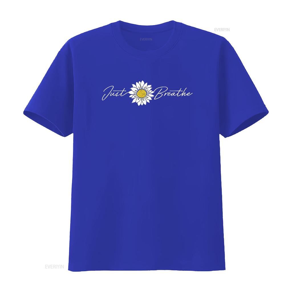 Just Flower Breathe Meditation T Shirt Vintage Washed Streetwear Casual Homme Slightly Comfortable Stretched Unisex Soft