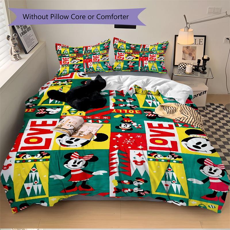 3pcs Mickey, Minnie Printed Bedding Set, Breathable And Soft, Machine Washable, Christmas Gift, Suitable for Bedroom Decoration, 072